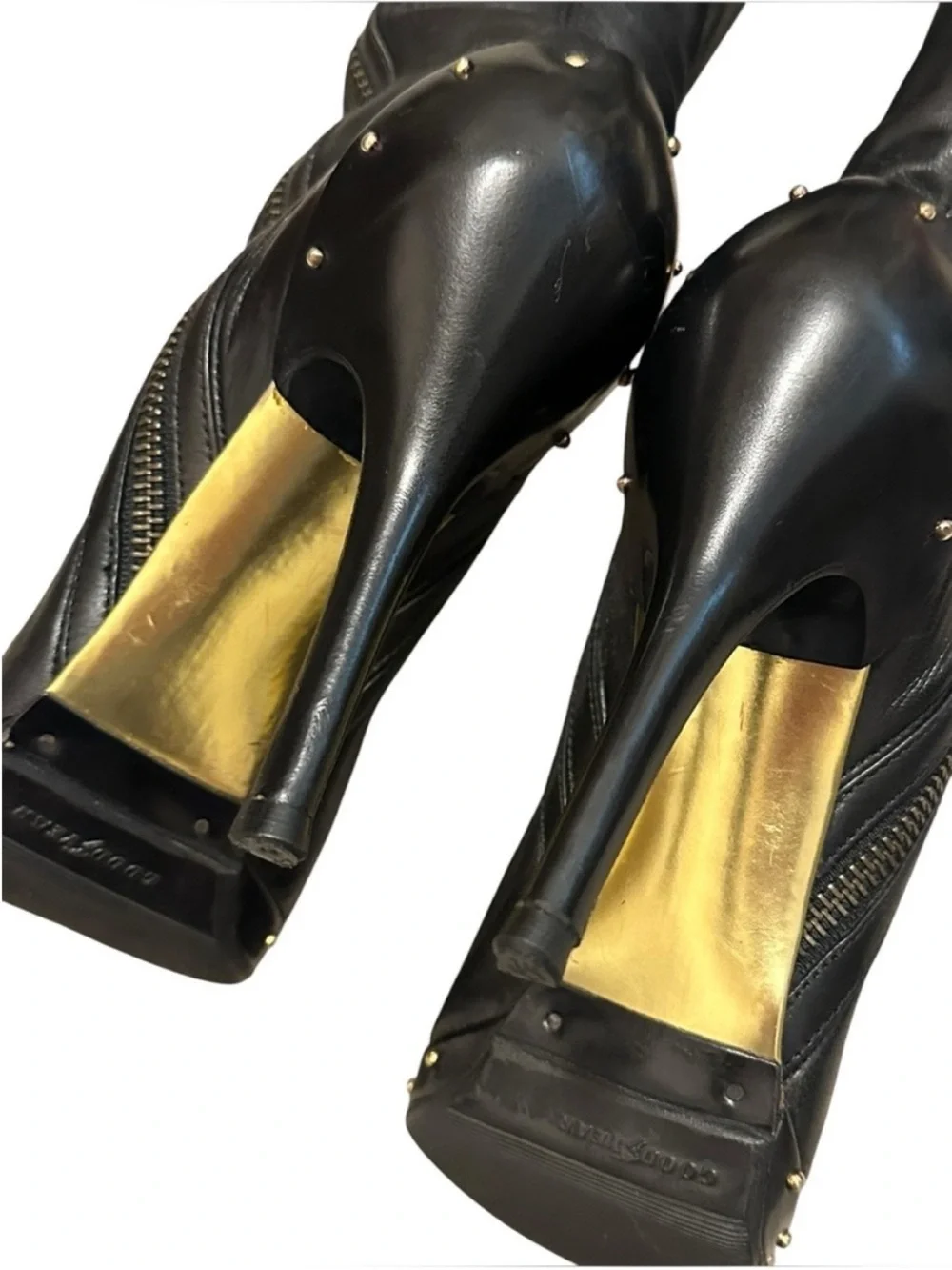 GUCCI Tom Ford Era Black Leather Studded Platform OTK Runway Boot Y2K Fall 2003